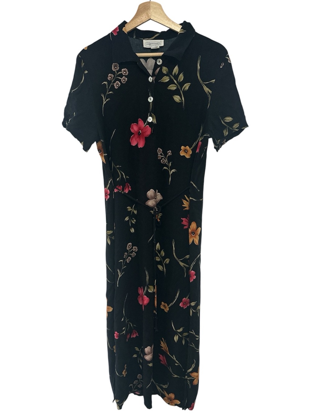 Vintage Impressions Dark Cottagecore Floral Rayon Midi Dress Large 90s Y2K